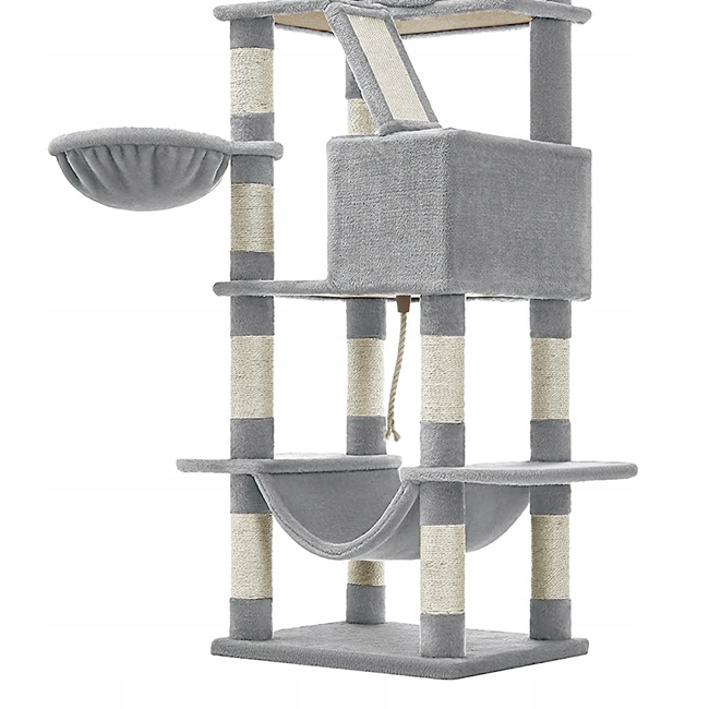 Drapak dla kota Gaczoo wysoki wieża legowisko jasny szary 60 x 50 x 206 cm