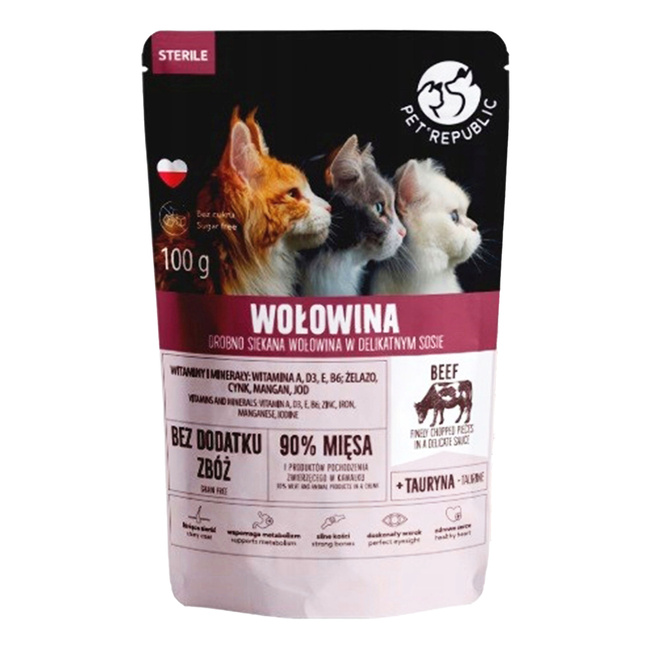 PET REPUBLIC Sterilised Fileciki karma mokra dla kota Wołowina 100g Bezzbożowa