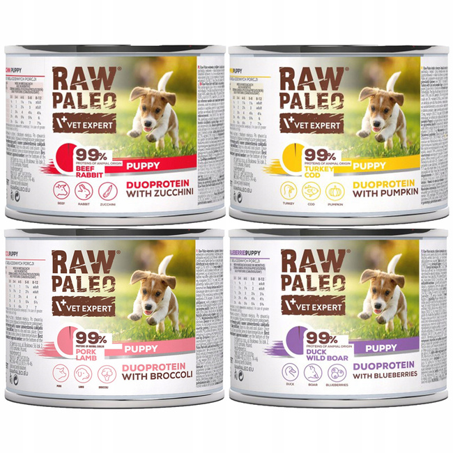 RAW PALEO PUPPY Duoprotein Mix Smaków karma dla szczeniąt mokra 4 x 200g