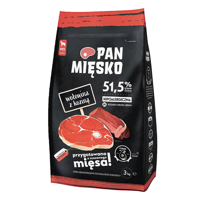 Pan Mięsko Sucha Karma dla psa 3 kg M Wołowina z Koziną