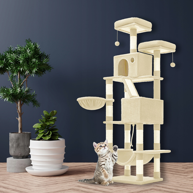 Drapak dla kota Gaczoo wysoki wieża legowisko beżowy 60 x 50 x 206 cm