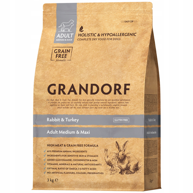 GRANDORF DOG MEDIUM&MAXI ADULT karma sucha dla psa Królik Indyk 3 kg