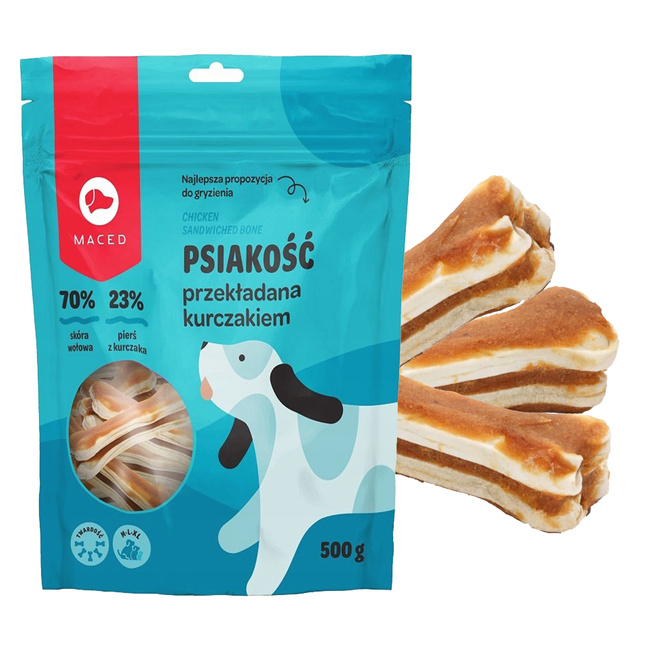 MACED KOŚĆ PRZEKŁADANA Kurczakiem Przysmak dla psa15 cm 500g
