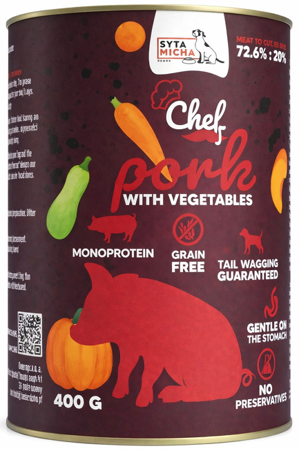 Syta Micha Chef karma mokra dla psa wieprzowina z warzywami 12 x 400g