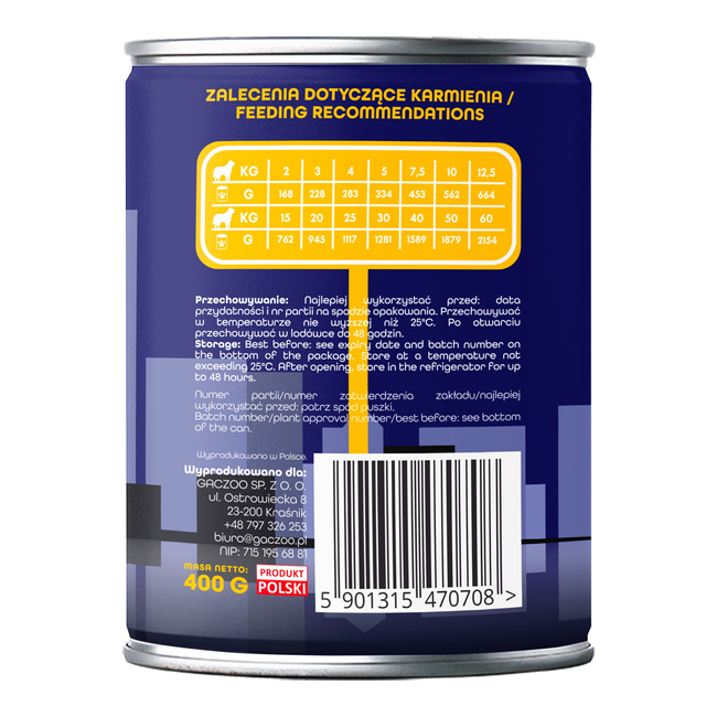 Gaczoo Miejska Miska bezzbożowa karma mokra dla psa Burger Wołowy 400g