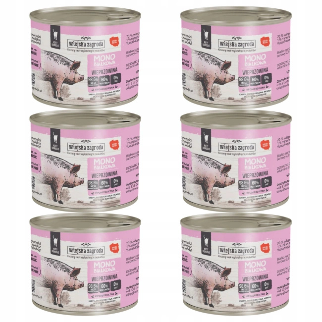 WIEJSKA ZAGRODA MONO Karma mokra dla kota 6 x 200g Wieprzowina