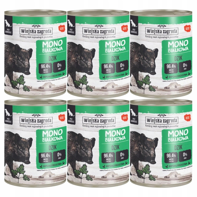 WIEJSKA ZAGRODA Monobiałkowa Dzik karma mokra dla psa 6 x 800g