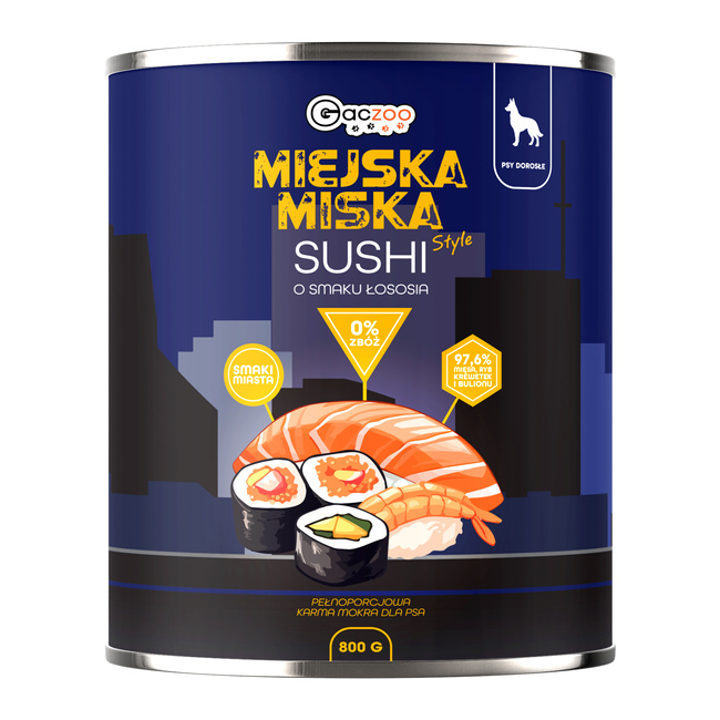 Gaczoo Miejska Miska bezzbożowa karma mokra dla psa Sushi 800g