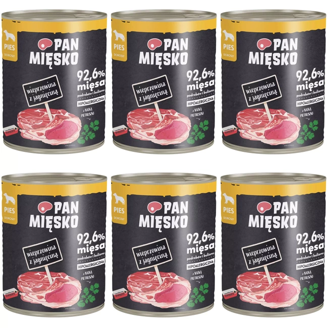 PAN MIĘSKO Karma mokra dla psa Wieprzowina Jagnięcina 6 x 800g Bezzbożowa