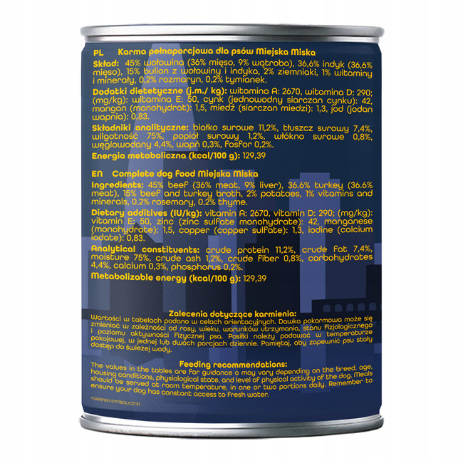 Gaczoo Miejska Miska bezzbożowa karma mokra dla psa Stek Wołowy 24 x 400g