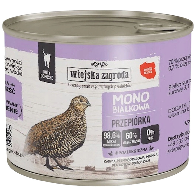 WIEJSKA ZAGRODA MONO Karma mokra dla kota 6 x 200g Przepiórka