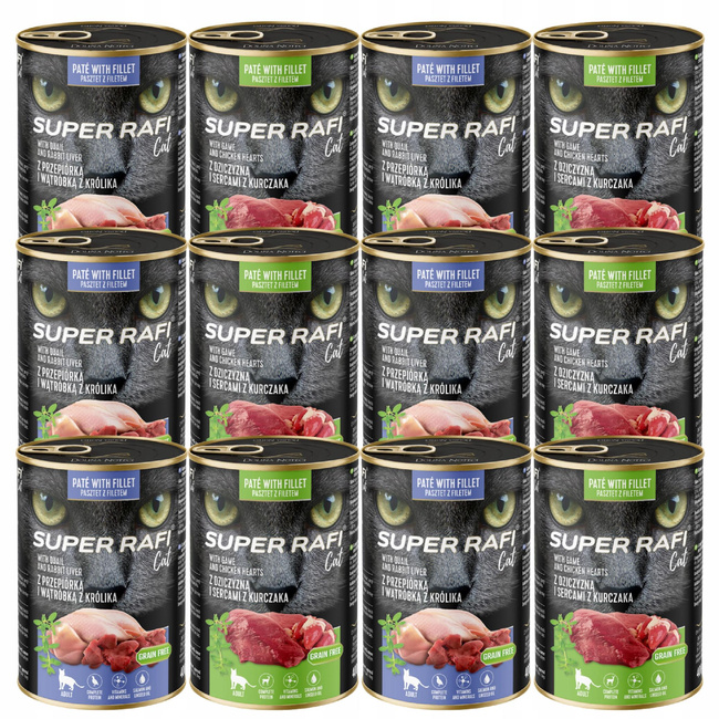 SUPER RAFI Cat karma mokra dla kota mix smaków 12 x 400g