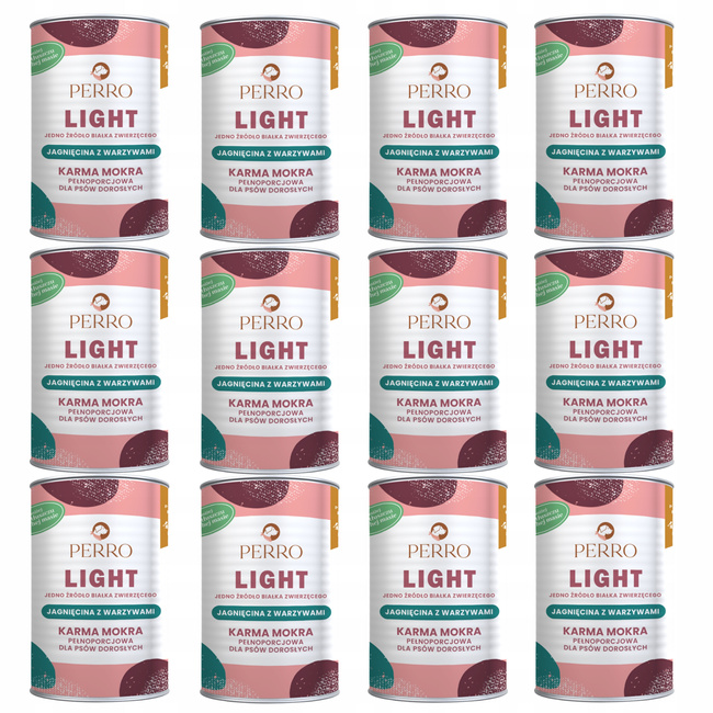 PERRO Light Monobiałkowa karma mokra dla psa Jagnięcina warzywa 12 x 400g