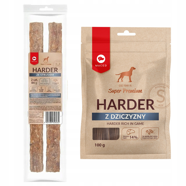 MACED Zestaw przysmaków dla psa Harder Dziczyzna 100g + Harder Struś 2szt
