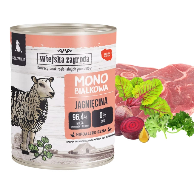 WIEJSKA ZAGRODA Karma mokra dla szczeniąt MONO 2x800g