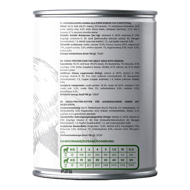 Mokra karma monobiałkowa dla psa Gaczoo MONO PROTEIN Dzik 24 x 400g