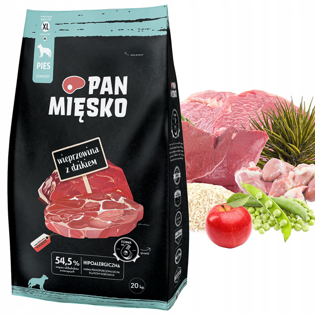 Pan Mięsko Sucha Karma dla psa Wieprzowina Dzik Chrupki XL 20 kg