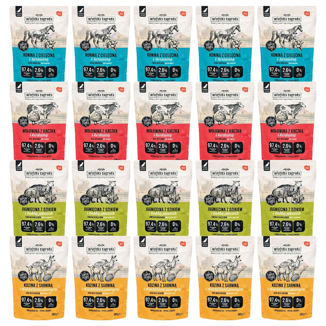 Wiejska Zagroda pełnoporcjowa karma mokra dla psa mix smaków 20 x 500g