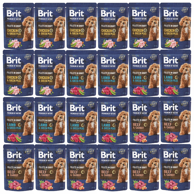 BRIT BY NATURE fileciki karma mokra dla psa mix smaków 24 x 85g bez zbóż