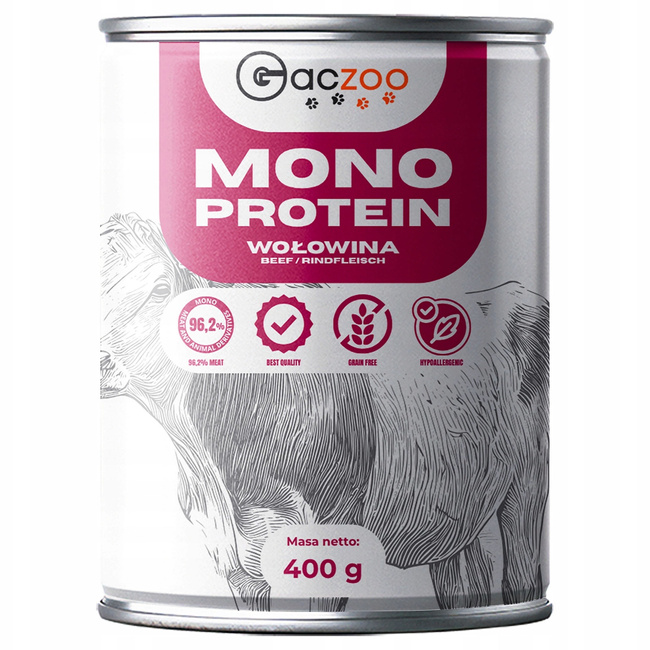 Mokra karma monobiałkowa dla psa Gaczoo MONO PROTEIN Wołowina 12 x 400g