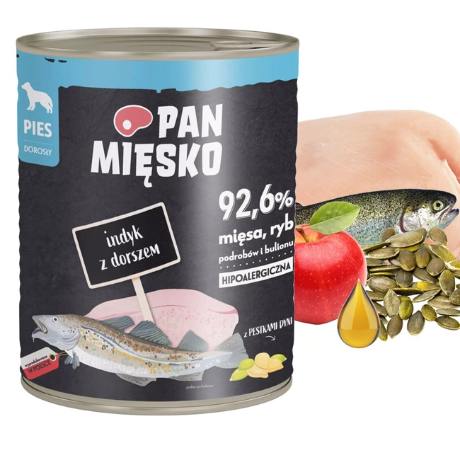 Pan Mięsko mokra karma dla psa Indyk z Dorszem 800g 