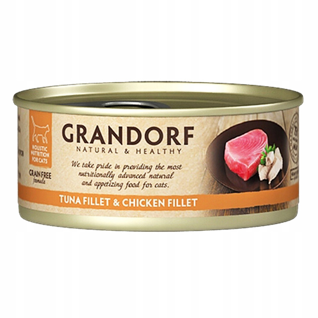 GRANDORF zdrowa karma mokra dla kota Tuńczyk Kurczak 12 x 70g Bezzbożowa