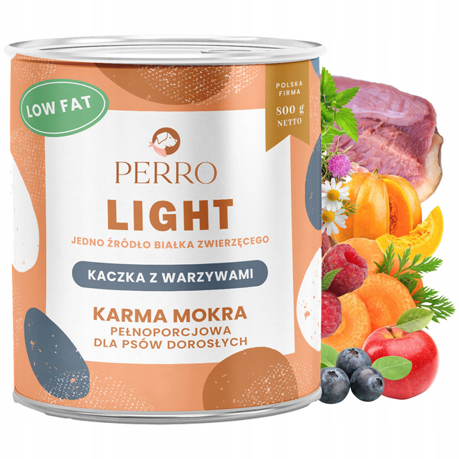 Perro LIGHT Monobiałkowa karma mokra dla psa Kaczka z warzywami 6 x 800g