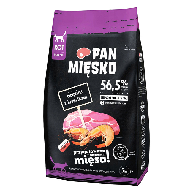 PAN MIĘSKO Karma sucha dla kota Cielęcina Krewetki 5 kg