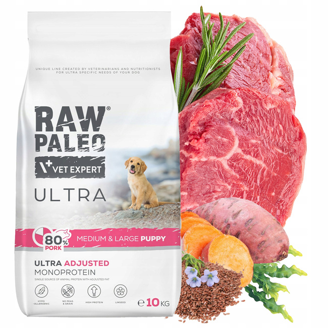 RAW PALEO ULTRA PUPPY Medium&Large Wieprzowina karma sucha dla psa 10kg