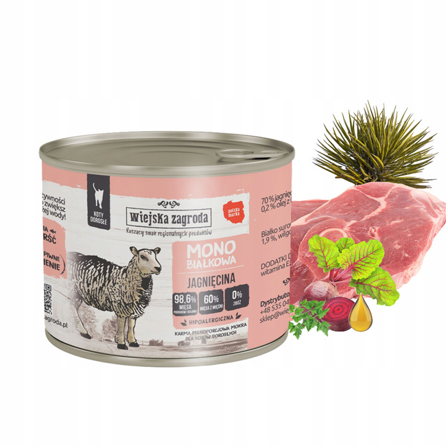 WIEJSKA ZAGRODA MONO Karma mokra dla kota Jagnięcina 200g