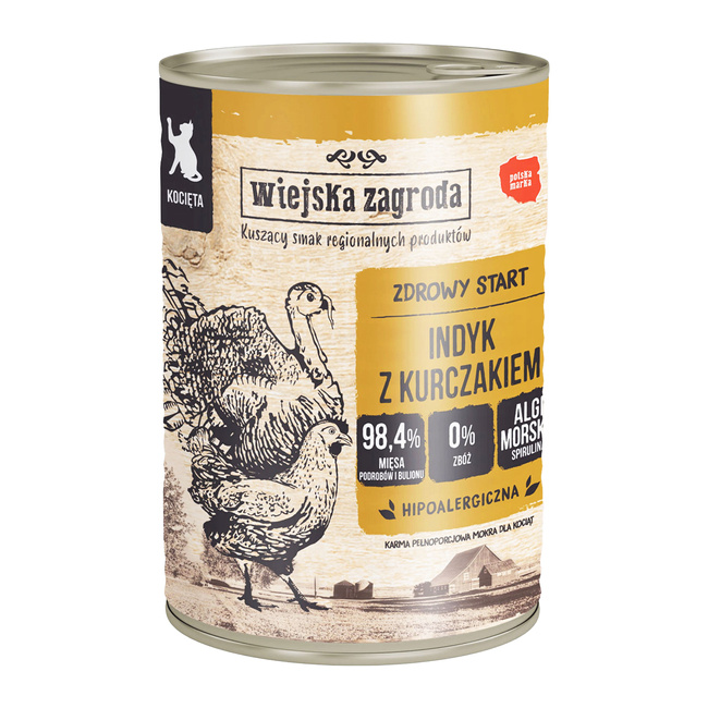 WIEJSKA ZAGRODA Karma mokra dla Kociąt 400g Indyk Kurczak
