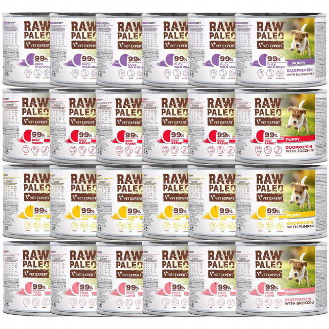 RAW PALEO PUPPY Duoprotein Mix Smaków karma dla szczeniąt mokra 24 x 200g