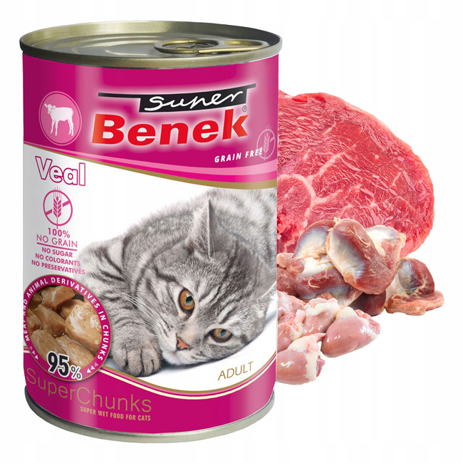 BENEK Chunks Karma mokra dla kota Cielęcina 415g Bezzbożowa