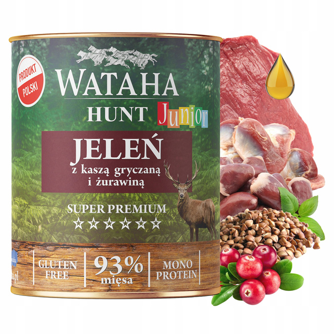 WATAHA HUNT Junior karma mokra dla szczeniąt Jeleń z Żurawiną i Porem 800g