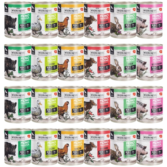 WIEJSKA ZAGRODA Monobiałkowa Mix Smaków karma mokra dla psa 24 x 800g