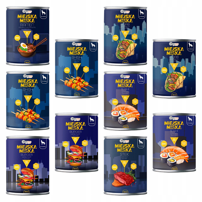 Gaczoo Miejska Miska bezzbożowa karma mokra dla psa Mix smaków 10 x 400g