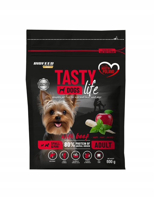 BIOFEED TASTY DOGS LIFE Small Wołowina karma dla psa sucha 600g zdrowa