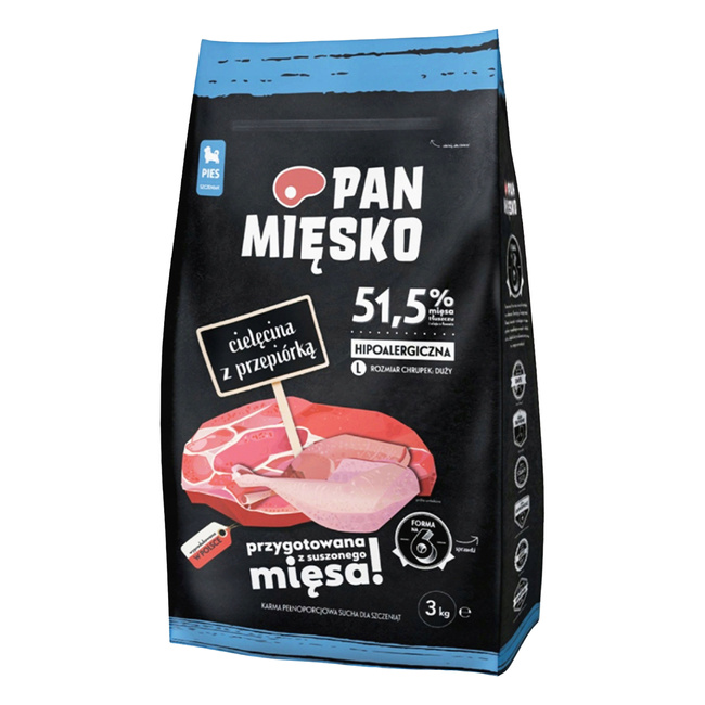 Pan Mięsko Karma dla szczeniąt sucha 3 kg Cielęcina Przepiórka L