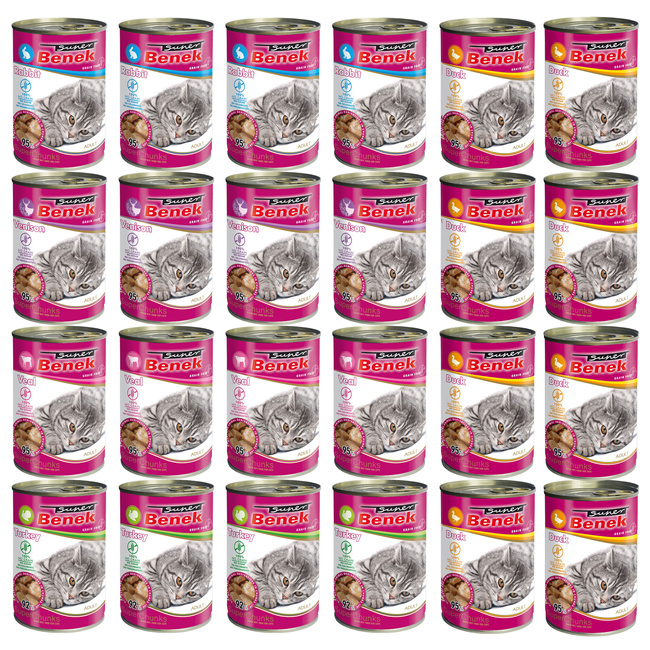 BENEK Chunks Karma mokra dla kota mix smaków 24 x 415g Bezzbożowa