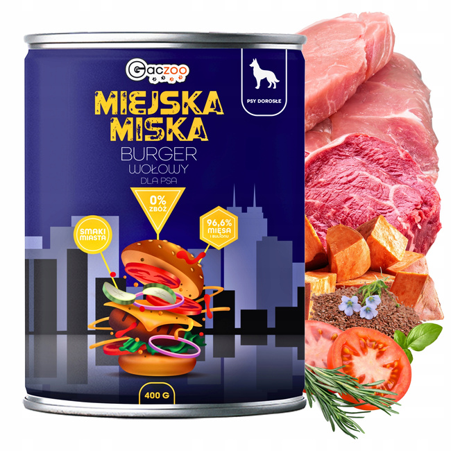 Gaczoo Miejska Miska bezzbożowa karma mokra dla psa Mix smaków 10 x 400g