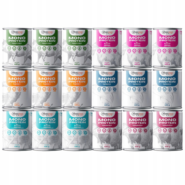 Gaczoo MONO PROTEIN monobiałkowa karma mokra dla psa mix smaków 18 x 400g