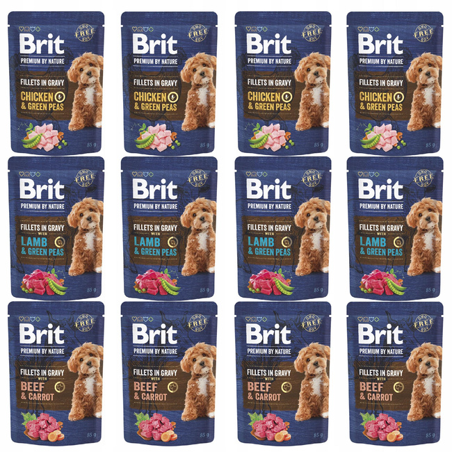 BRIT BY NATURE fileciki karma mokra dla psa mix smaków 12 x 85g bezzbożowa