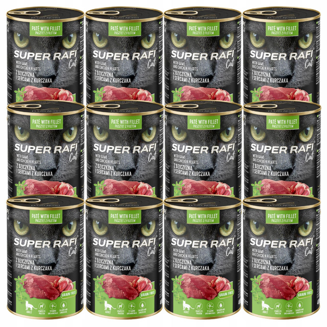 SUPER RAFI Cat karma mokra dla kota dziczyzna 12 x 400g