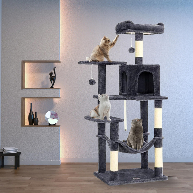 Drapak dla kota Gaczoo duży wieża legowisko ciemny szary 55 x 45 x 143 cm
