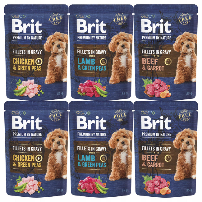 BRIT BY NATURE fileciki karma mokra dla psa mix smaków 6 x 85g bezzbożowa