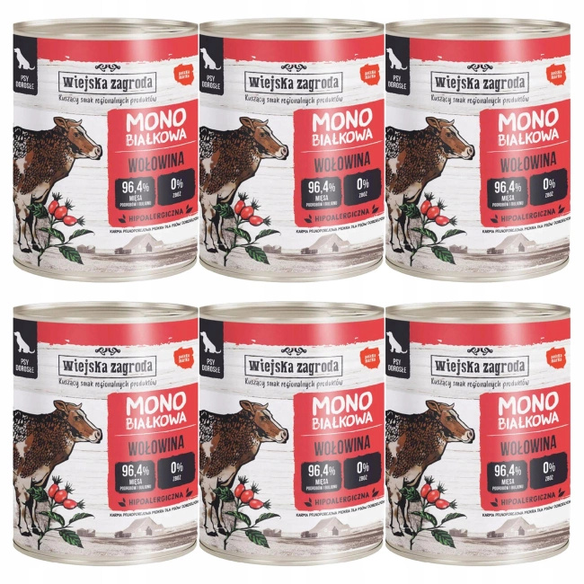 WIEJSKA ZAGRODA Monobiałkowa Wołowina karma mokra dla psa 6 x 800g