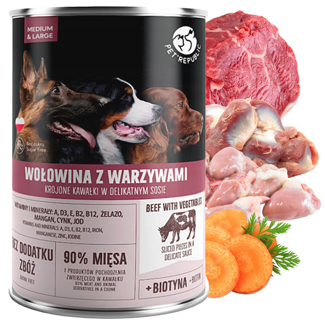 PET REPUBLIC kawałki sos Wołowina z Warzywami karma dla psa mokra 6 x 1250g