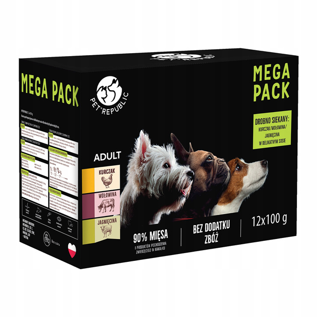 PET REPUBLIC karma mokra dla psa mix smaków 12 x 100g Bezzbożowa