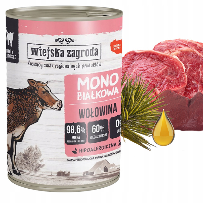 WIEJSKA ZAGRODA MONO Karma mokra dla kota Wołowina 400g Bezzbożowa