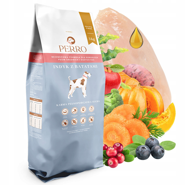PERRO Karma sucha dla psa Indyk z batatami 3 kg bezzbożowa
